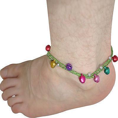 Green Ankle Bracelet Foot Anklet Chain Multi Colour Silver Bells Feet Jewellery