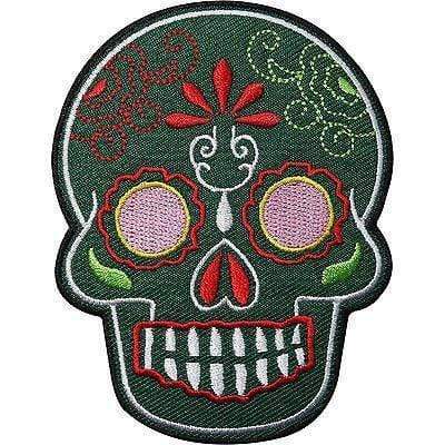 Green Floral Tattoo Skull Embroidered Iron / Sew On Clothes Patch Badge Transfer