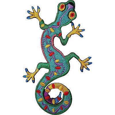 Green Gecko Lizard Embroidered Iron / Sew On Patch Clothes Top Dress Skirt Badge
