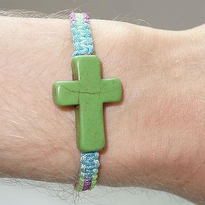 Green Jesus Crucifix Cross Neon Charm Bracelet Wristband Bangle Womens Girls Kid