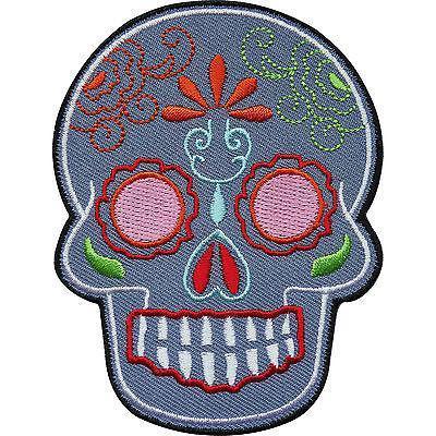 Grey Floral Tattoo Skull Embroidered Iron / Sew On Clothes Patch Badge Transfer