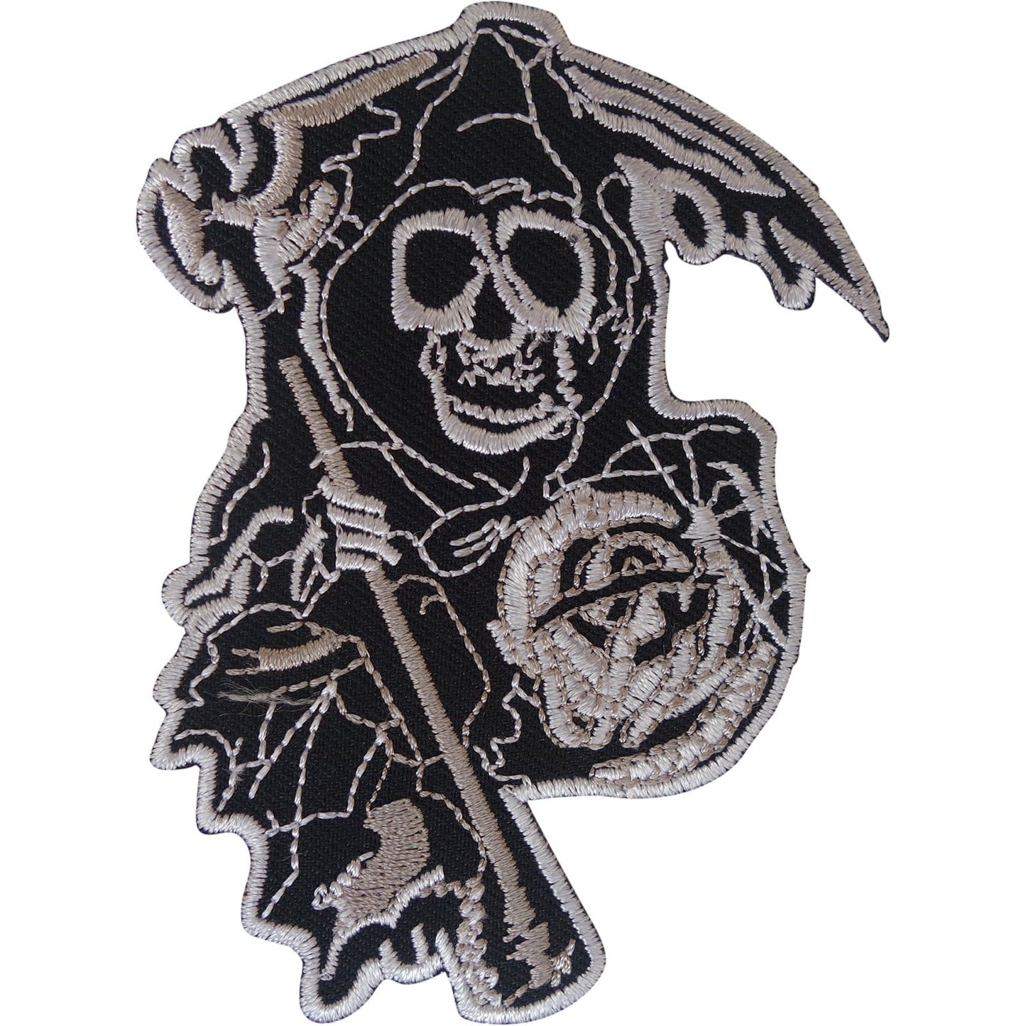 Grim Reaper Patch Iron Sew On Clothes Jeans Bag T Shirt Black Embroidered Badge