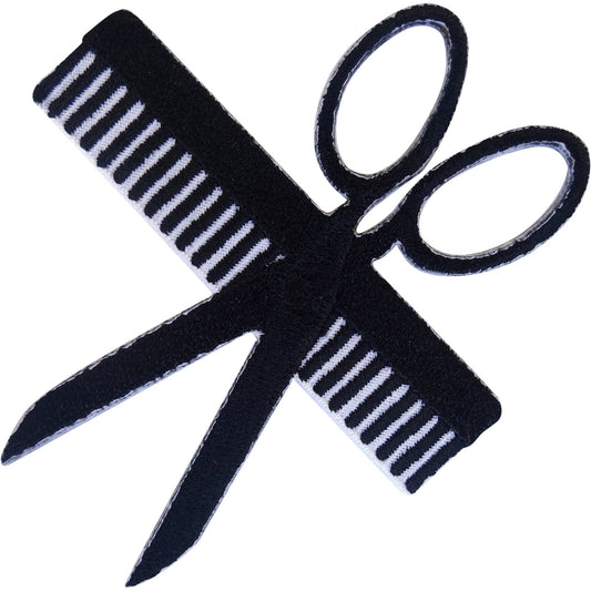 Hairdressing Barber Comb Scissors Patch Iron On Sew On Clothes Embroidered Badge