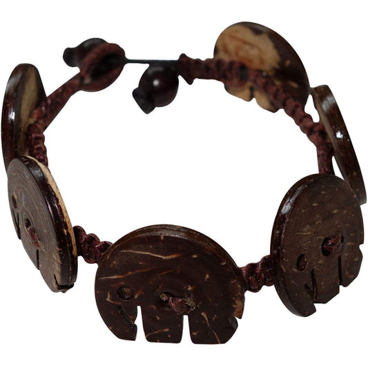 Handmade Brown Coconut Wood Elephant Wristband Bracelet Bangle Womens Jewellery