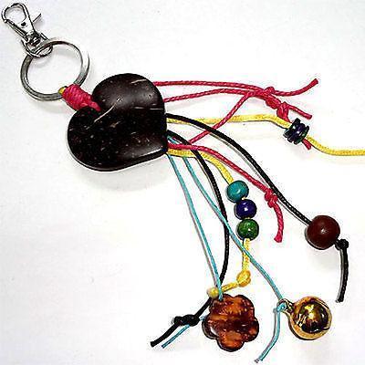 Handmade Coconut Wooden Heart Wood Beads Bell String Keyring Keychain Bag Charm Handmade Coconut Wooden Heart Wood Beads Bell String Keyring Keychain Bag Charm