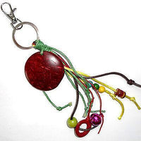 Handmade Coconut Wooden Red Circle Beads Bell String Keyring Keychain Bag Charm Handmade Coconut Wooden Red Circle Beads Bell String Keyring Keychain Bag Charm