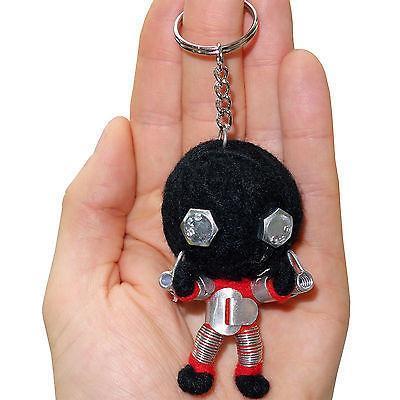 Handmade Recycled Metal Black Robot String Voodoo Doll Keyring Keychain Toy Gift