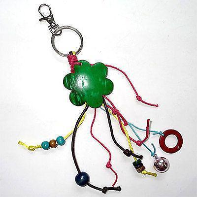 Handmade Wooden Green Flower Beads Bells Keyring Keychain Cool Key Fob Bag Charm