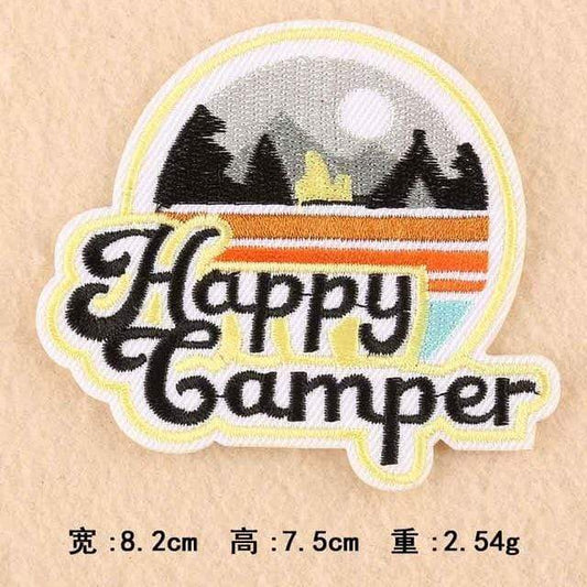 Happy Camper Iron On Patch Sew On Patch Embroidered Badge Embroidery Applique Outdoor Camping Hiking