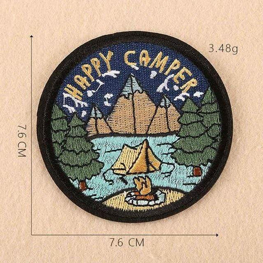 Happy Camper Patch Iron On Sew On Embroidered Badge Embroidery Applique Outdoor Camping Hiking Theme