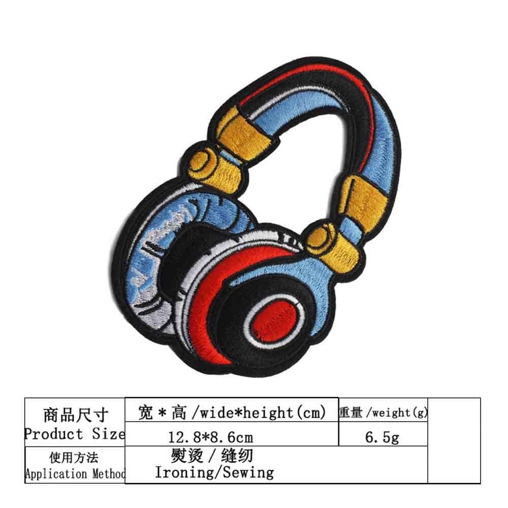 Headphones Iron On Patch Sew On Patch Big Large Music Embroidered Badge Embroidery Applique Motif
