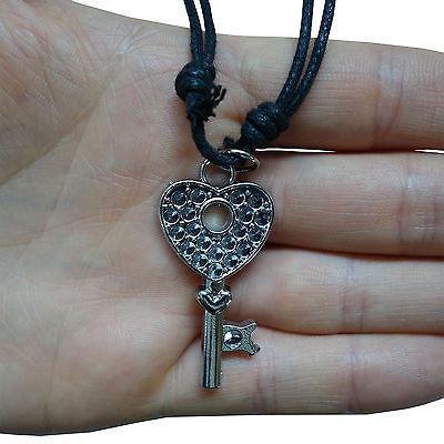 Heart Key Pendant Chain Necklace Womens Ladies Girls Kids Jewellery Silver Tone
