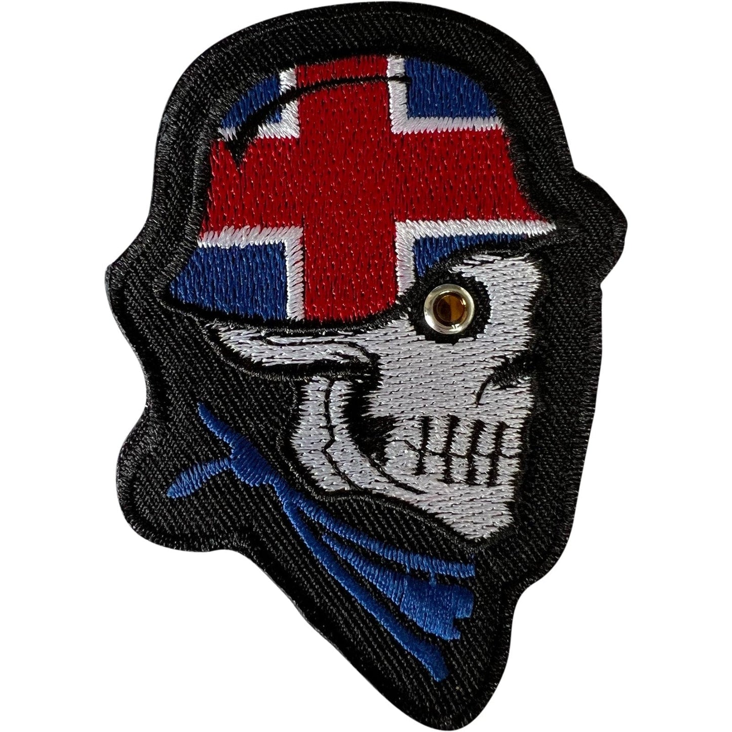 Helmet Skull Patch Iron Sew On Embroidered Badge UK England Iceland Flag Biker