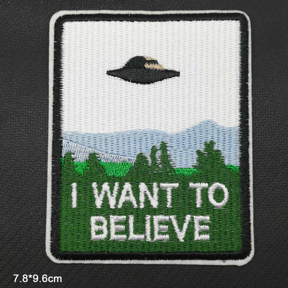 I Want To Believe Iron On Patch Sew On Patch Alien Flying Saucer UFO Space Martian Embroidered Badge Embroidery Applique Motif