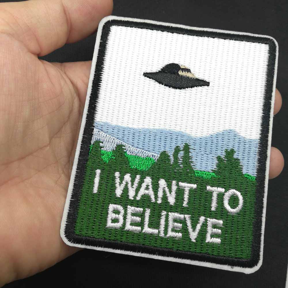 I Want To Believe Iron On Patch Sew On Patch Alien Flying Saucer UFO Space Martian Embroidered Badge Embroidery Applique Motif
