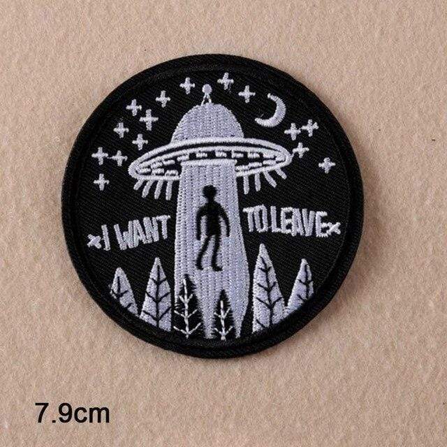 I Want To Leave Patch Alien Flying Saucer UFO Space Martian Iron On Patch Sew On Patch Embroidered Badge Embroidery Motif
