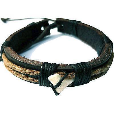 Leather Shark Tooth Bracelet Wristband Bangle Mans Ladies Boys Surfer Jewellery