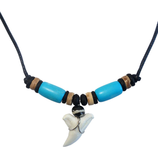 Shark Tooth Necklace Pendant Chain Mens Boys Girls Womens Wood Beads Jewellery