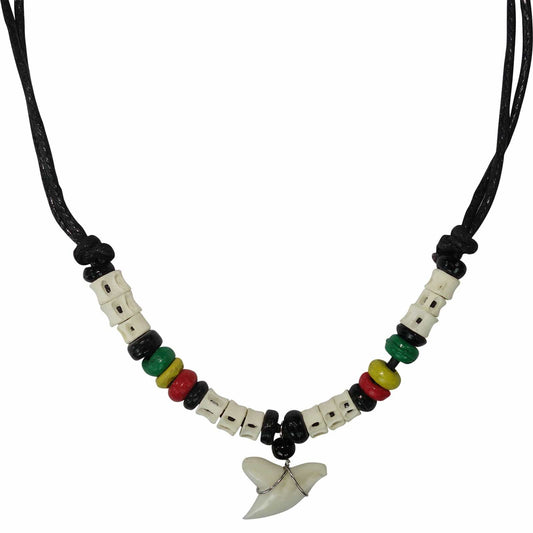 Imitation Resin Shark Tooth Pendant Black Cord Chain Rasta Beads Surfer Necklace Mens Jewellery