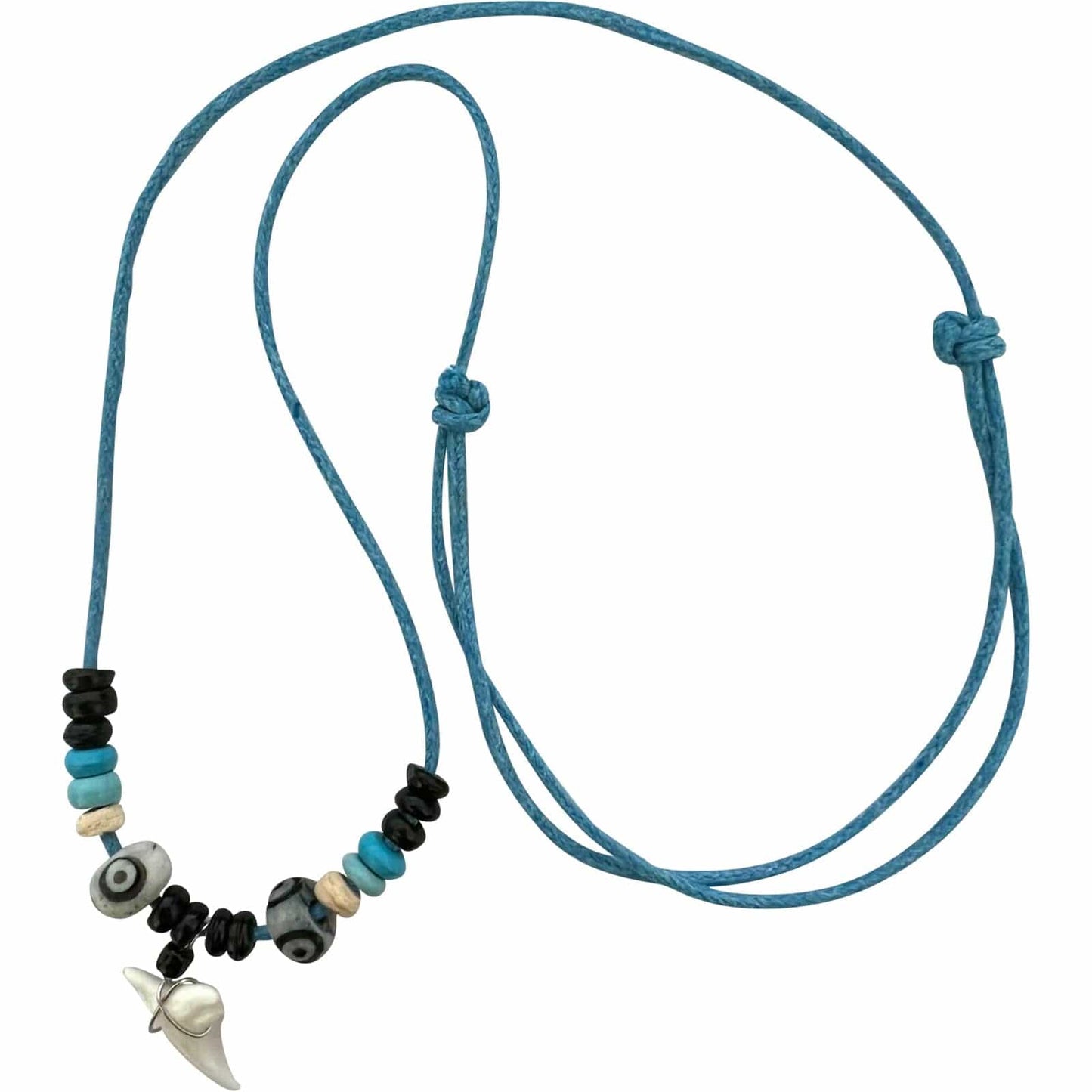 Imitation Resin Shark Tooth Pendant Blue Turquoise Cord Chain Wood Beads Surf Necklace Jewellery
