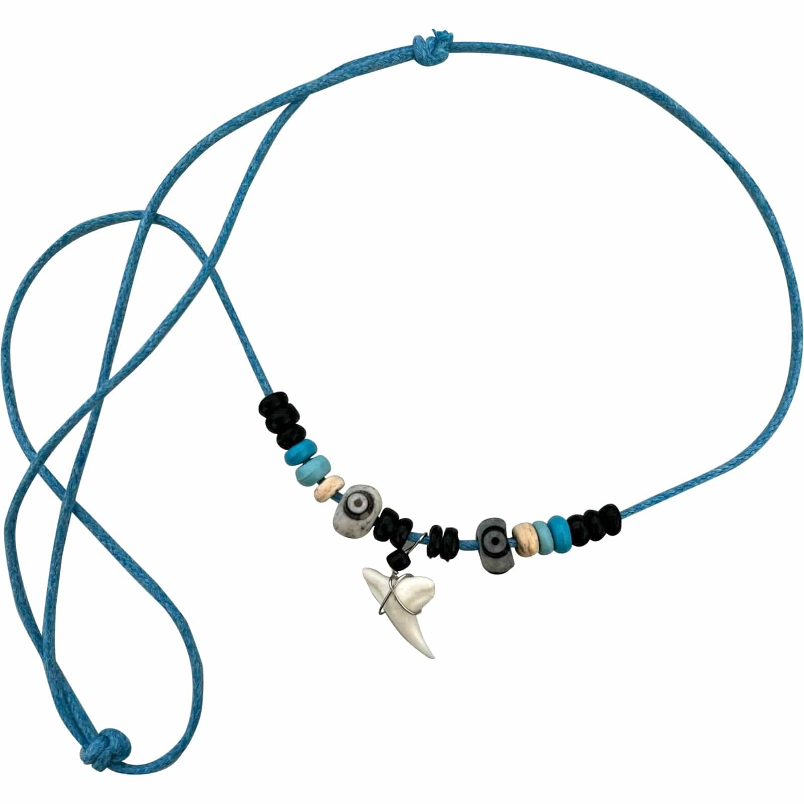 Imitation Resin Shark Tooth Pendant Blue Turquoise Cord Chain Wood Beads Surf Necklace Jewellery