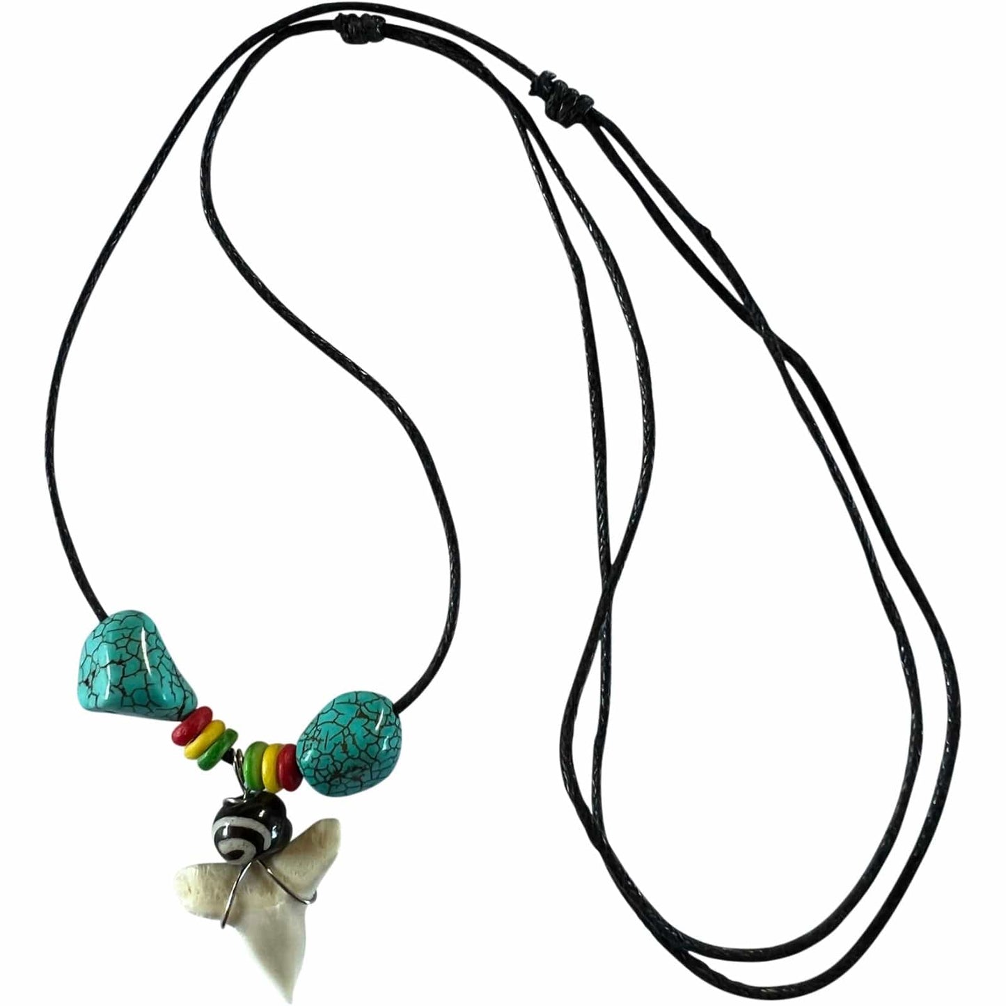 Imitation Resin Shark Tooth Pendant Necklace Cord Chain Rasta Reggae Turquoise Beads Jewellery