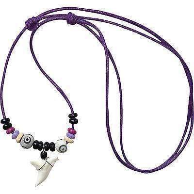 Shark Tooth Pendant Purple Cord Chain Wood Beads Surfer Necklace Girls Jewellery Shark Tooth Pendant Purple Cord Chain Wood Beads Surfer Necklace Girls Jewellery