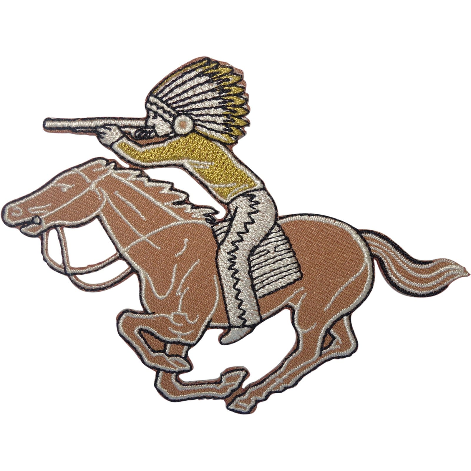Indian With Gun Shooting On Horse Patch Iron On Sew On Clothes Embroidered Badge