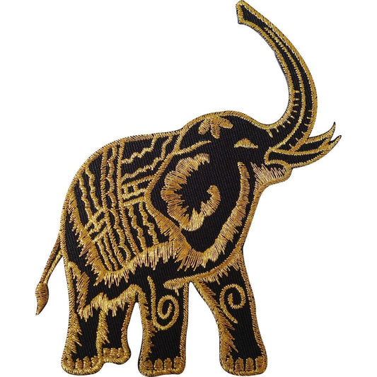Iron On Embroidered Black Gold Thailand Elephant Patch / Sew On Jacket Bag Badge