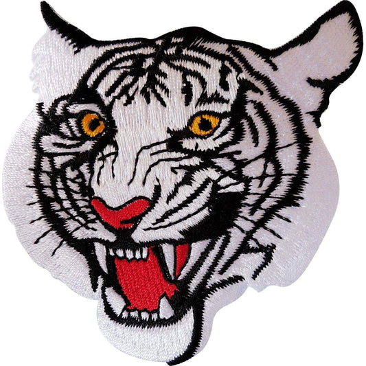 Iron On Embroidered White Tiger Patch / Sew On Motorcycle Motorbike Biker Badge