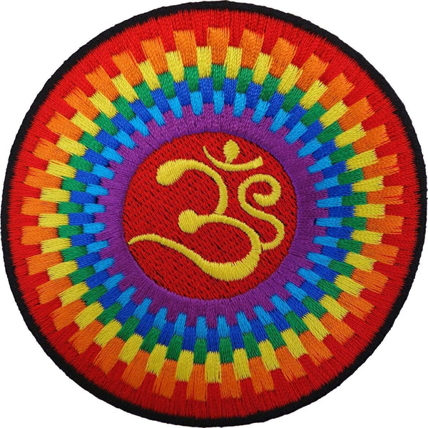 Iron On Patch Sew On Badge Embroidered Aum Om Buddhist Hinduism Buddhism Rainbow