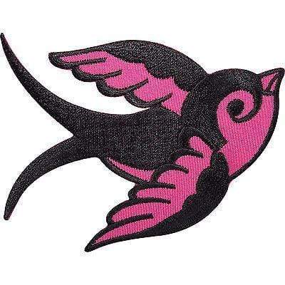 Iron Sew On Patch Sailors Black Pink Swallow Tattoo Bird Embroidered Jeans Badge