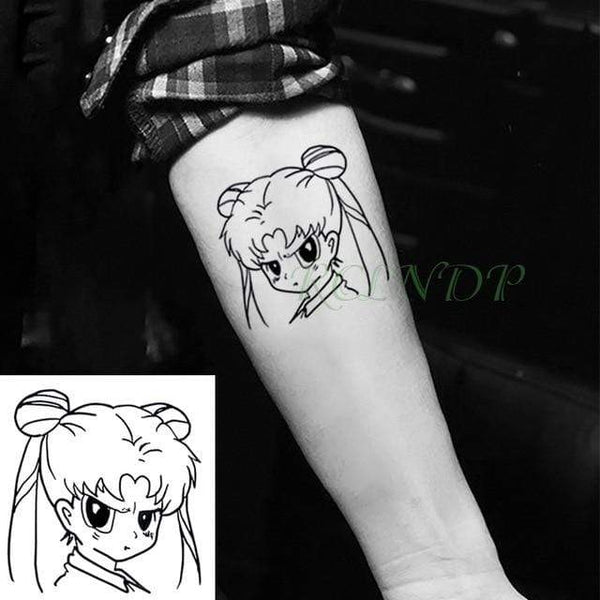 Japanese Anime Girl Temporary Tattoo Sticker Removable Stick On Transfer Flash Fake Tattoo