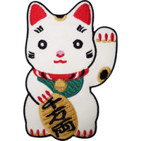 Japanese Lucky Waving White Cat Embroidered Iron / Sew On Patch T Shirt Badge