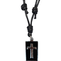 Jesus Cross Chain Pendant Black Cord Necklace Mens Womens Childrens Jewellery