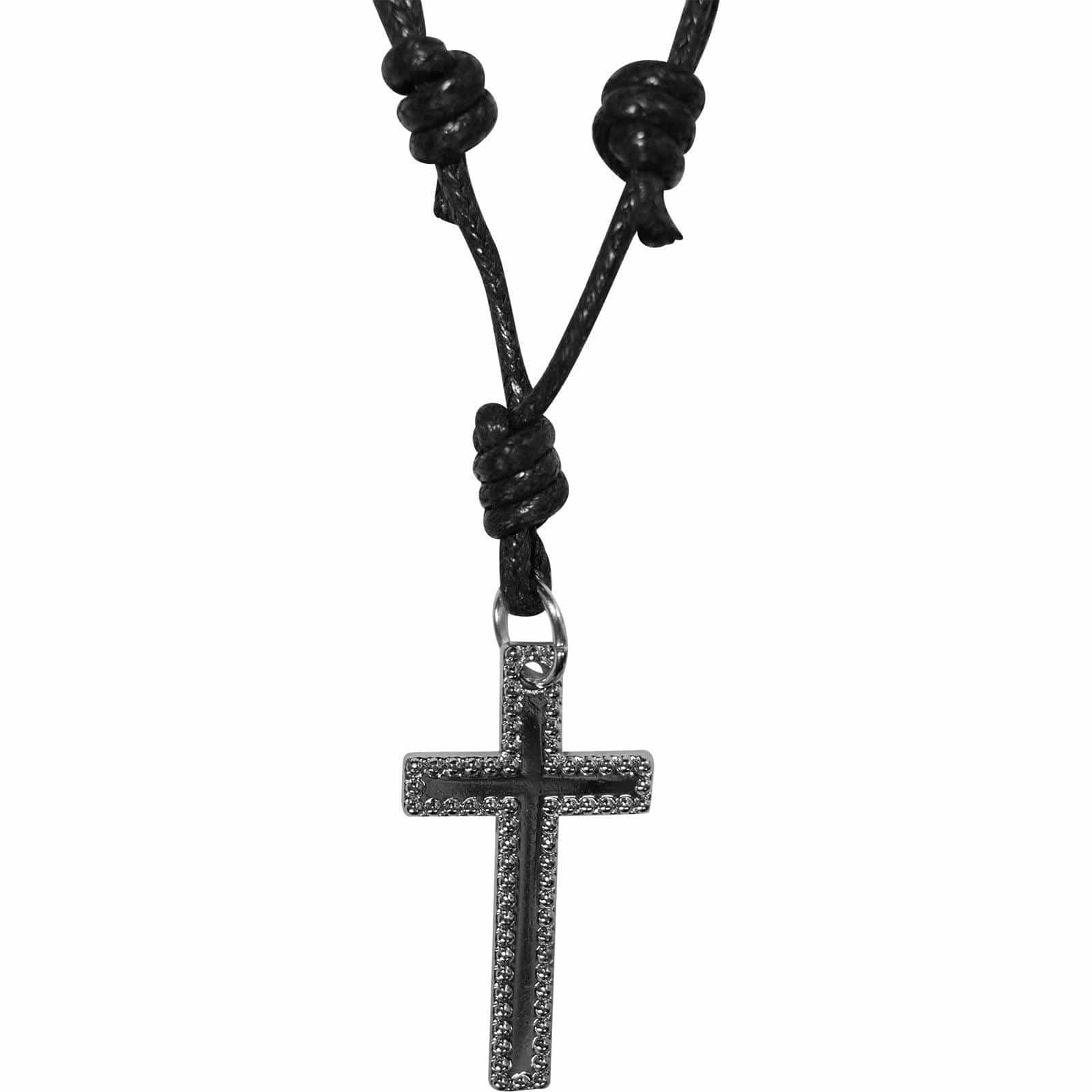 Jesus Cross Pendant Necklace Black Cord Chain Mens Ladies Girls Boys Jewellery