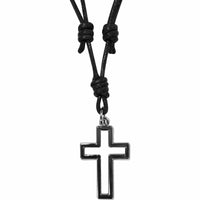 Jesus Cross Pendant Necklace Black Cord Chain Mens Womens Girls Boys Jewellery