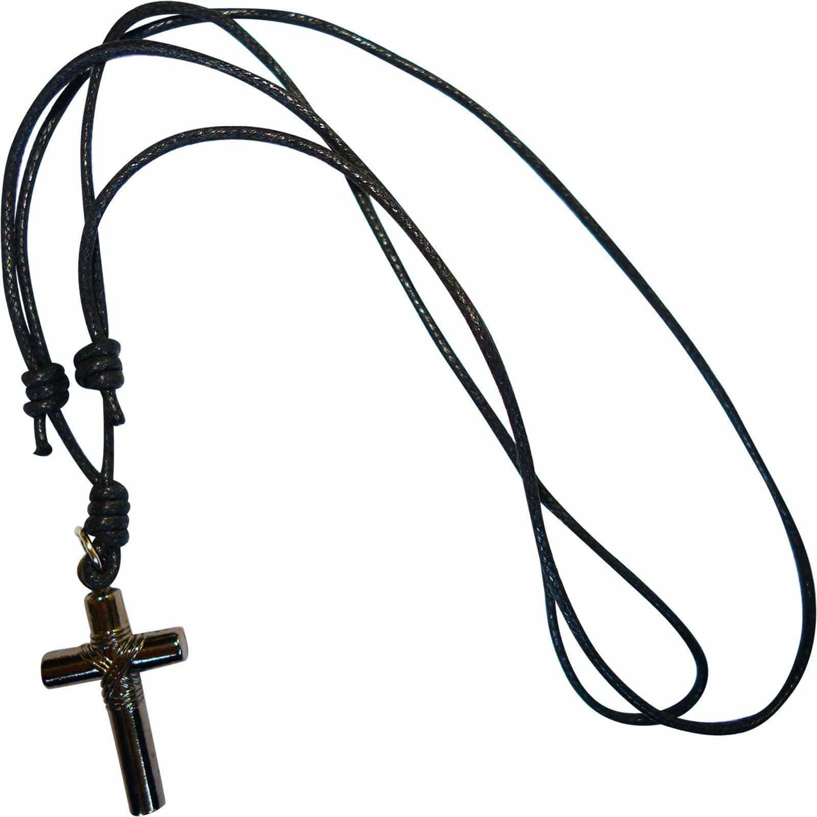 Jesus Cross Pendant Necklace Black Cord Chain Mens Womens Ladies Kids Girls Boys