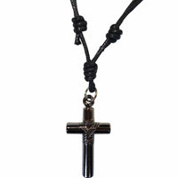 Jesus Cross Pendant Necklace Black Cord Chain Mens Womens Ladies Kids Girls Boys