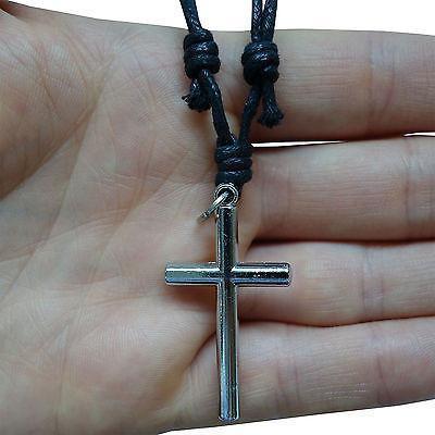 Jesus Crucifix Cross Pendant Chain Necklace Mens Womens Childrens Silver Tone
