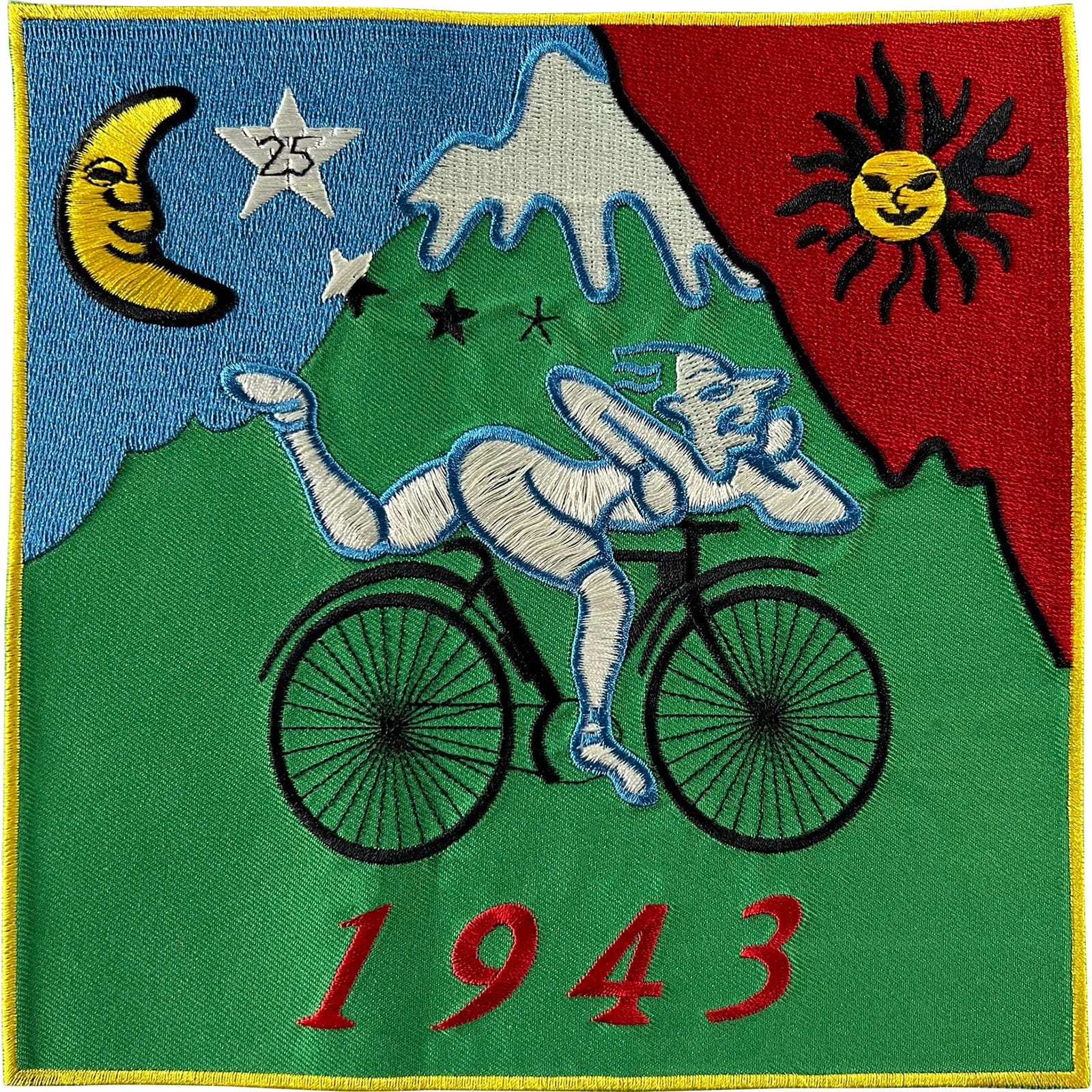 Large 1943 Bicycle Day Patch Moon Sun Star Iron On Sew On Big Embroidered Badge
