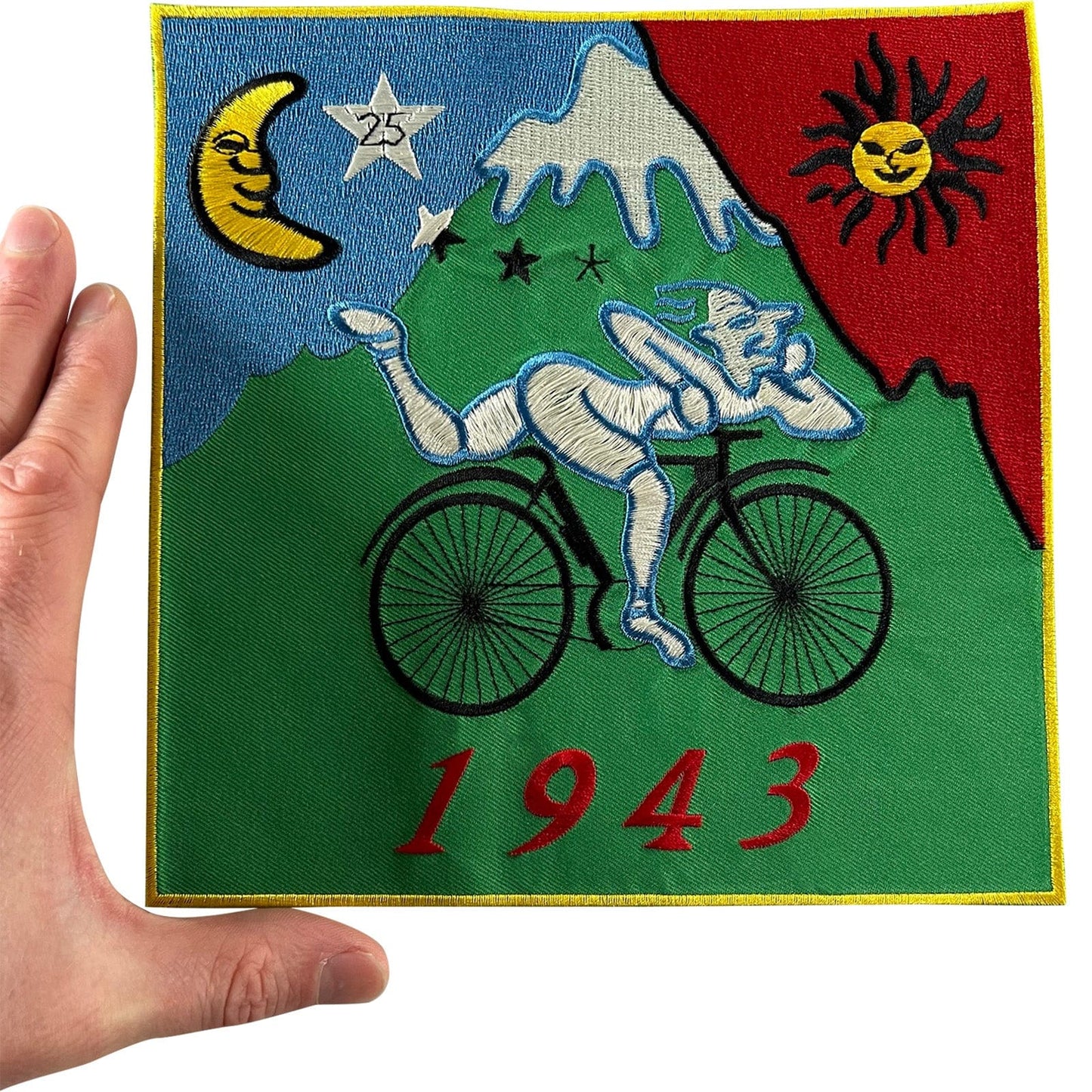 Large 1943 Bicycle Day Patch Moon Sun Star Iron On Sew On Big Embroidered Badge