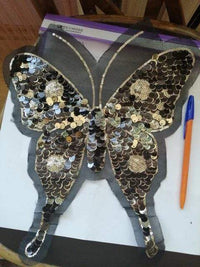 Large Black Gold Brass Colour Sequin Butterfly Patch Sew On Patch Big Embroidered Badge Embroidery Applique Motif