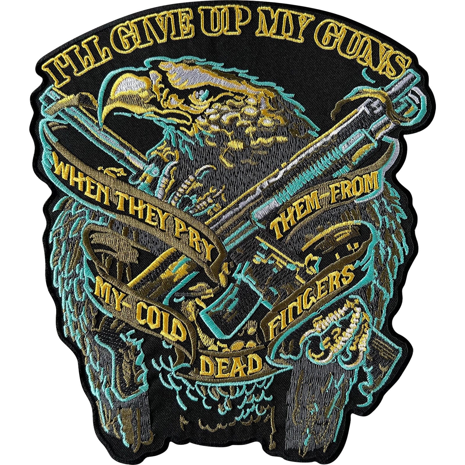 Large Eagle Gun Patch Iron Sew On Hunting Biker Jacket Bag Big Embroidered Badge