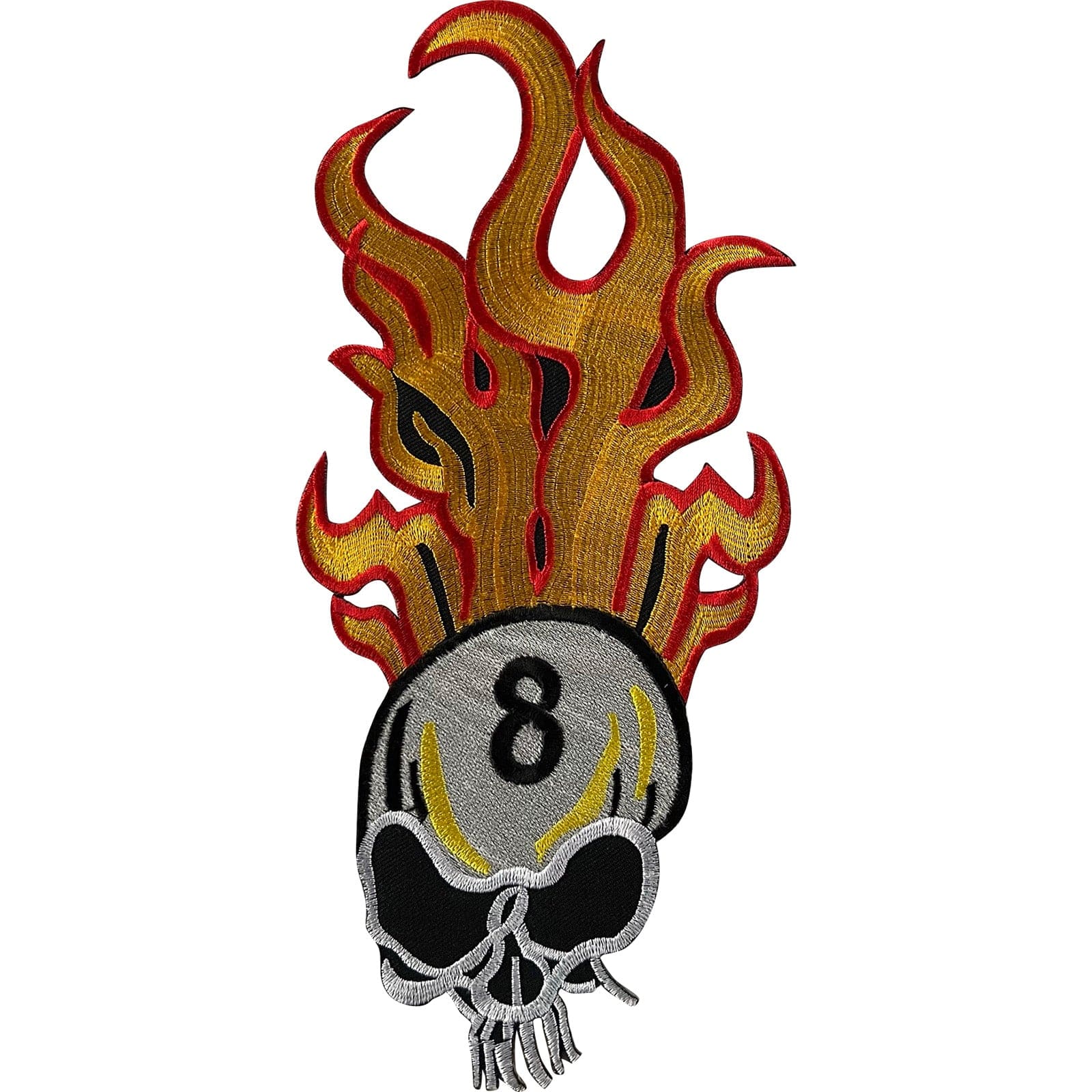Large Flaming Skull Number 8 Patch Iron Sew On Clothes Embroidery Badge Applique
