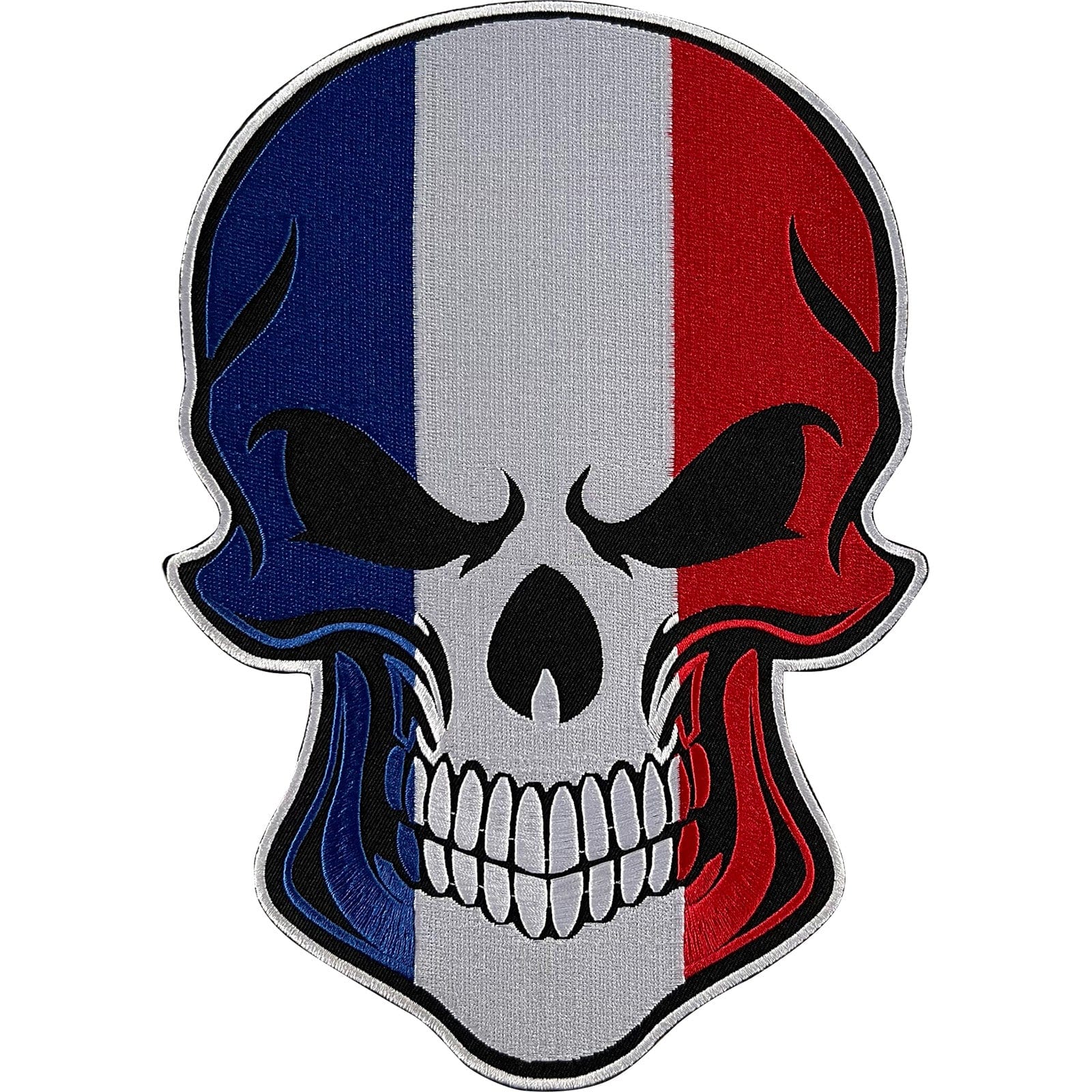 Large French Flag Skull Patch Iron Sew On Clothes France Big Embroidered Badge