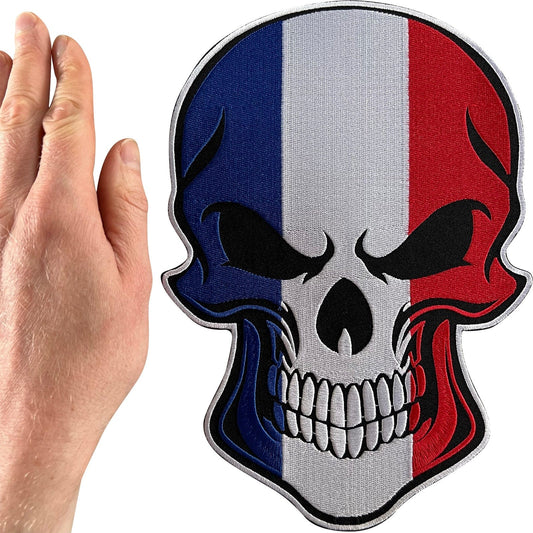 Large French Flag Skull Patch Iron Sew On Clothes France Big Embroidered Badge