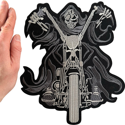 Large Grim Reaper Motorcycle Jacket Patch Iron Sew On Embroidered Chopper Badge