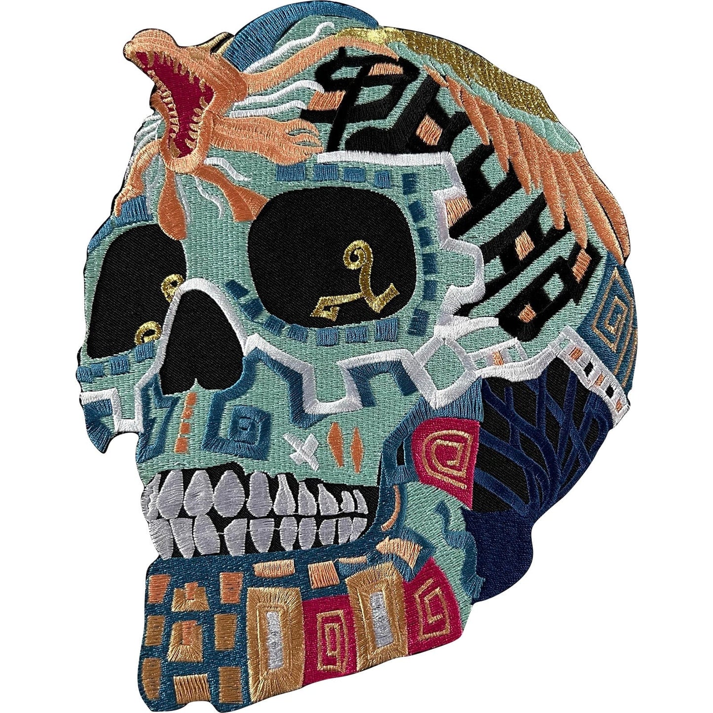 Large Inca Skull Patch Iron On Sew On Big Embroidery Crafts Applique Badge Motif
