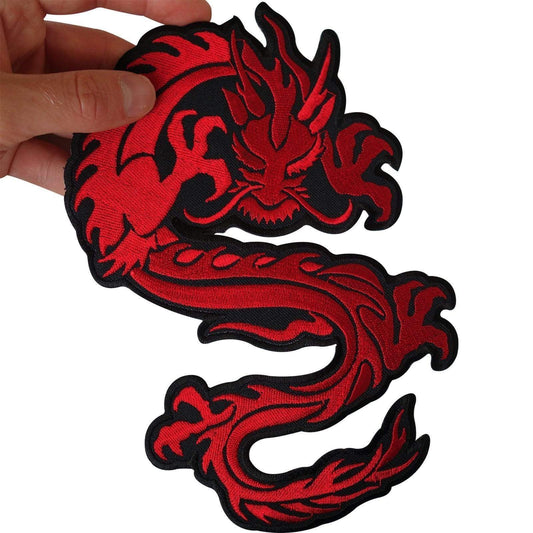 Large Iron On Embroidered Chinese Dragon Patch / Sew On Jacket Shirt Biker Badge